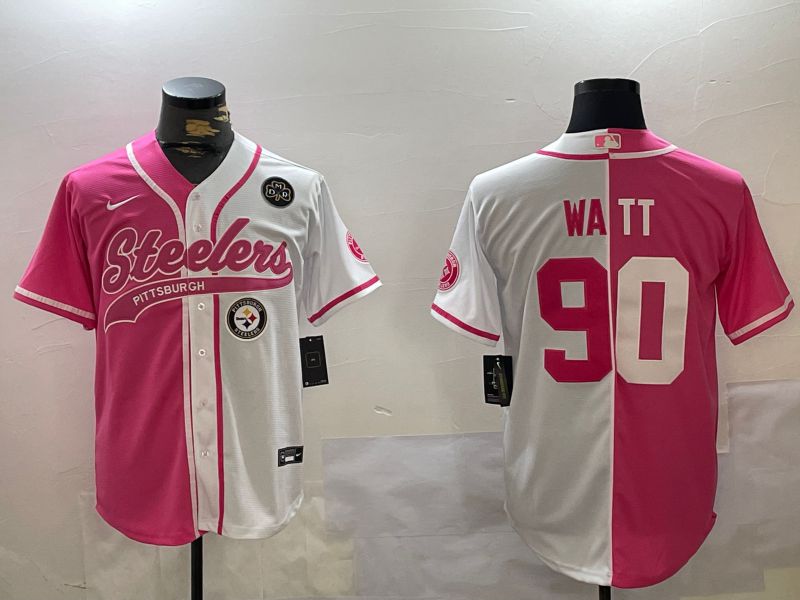 Men Pittsburgh Steelers #90 Watt white pink Joint Name 2024 Nike Limited NFL Jersey style 6->pittsburgh steelers->NFL Jersey